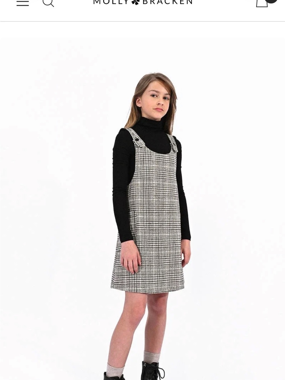 Girls Molly Bracken Black and White Plaid Pinafore Dress Size 16